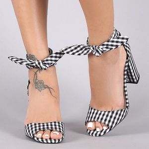 Black & White Gingham Ankle Strap Heels
